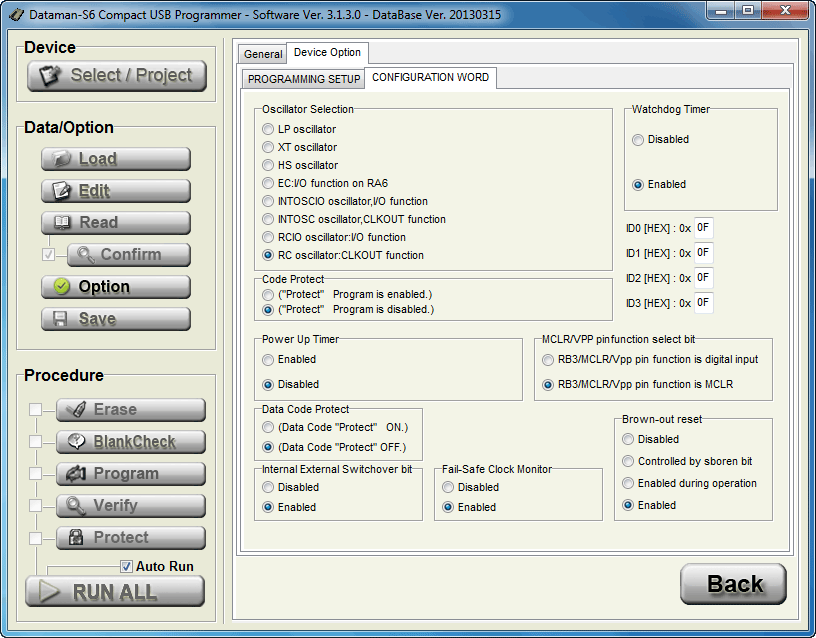 Device Operation Options